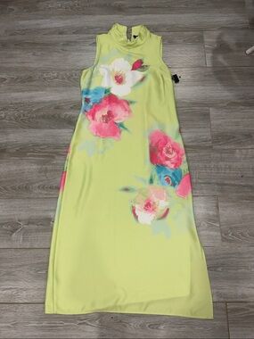 Karl Lagerfeld Floral Mock-Neck Maxi Dress in Lemon Green size 8